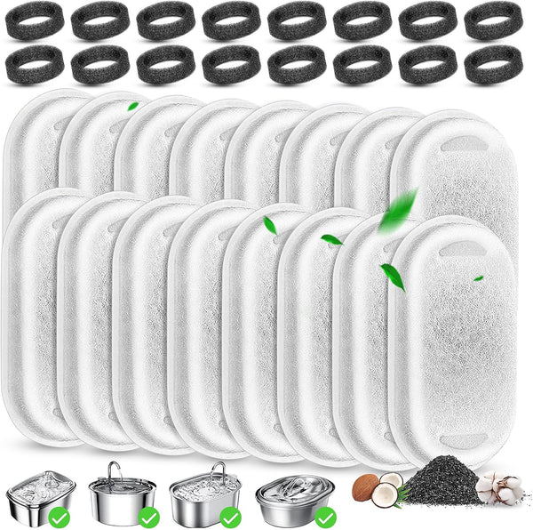 Cat Water Fountain Filters Replacement, 16 Pcs Pet Water Fountain Filter with 16 Pcs Foam Sponges for 67Oz/2L & 108Oz/3.2L Stainless Steel Pet Cat Water Fountain Dispenser Filters1