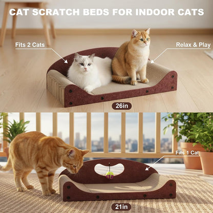 26" Cat Scratcher Bed, Large Scratcher Couch for Indoor Cats, Cardboard Scratcher Sofa, Durable Scratch Pad with Ball, Furniture Protector (Brown, Large)7