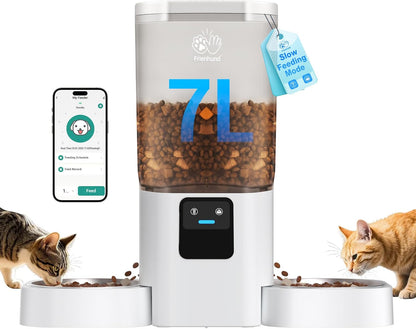 Frienhund Automatic Cat Feeder 2 Cats with Slow Feed: Dual Automatic Dog Feeder with 5G Wifi, Cat Food Dispenser with APP Control for Multiple Pets, Detachable for Easy Clean, Double Pet Bowl - 29 Cup1
