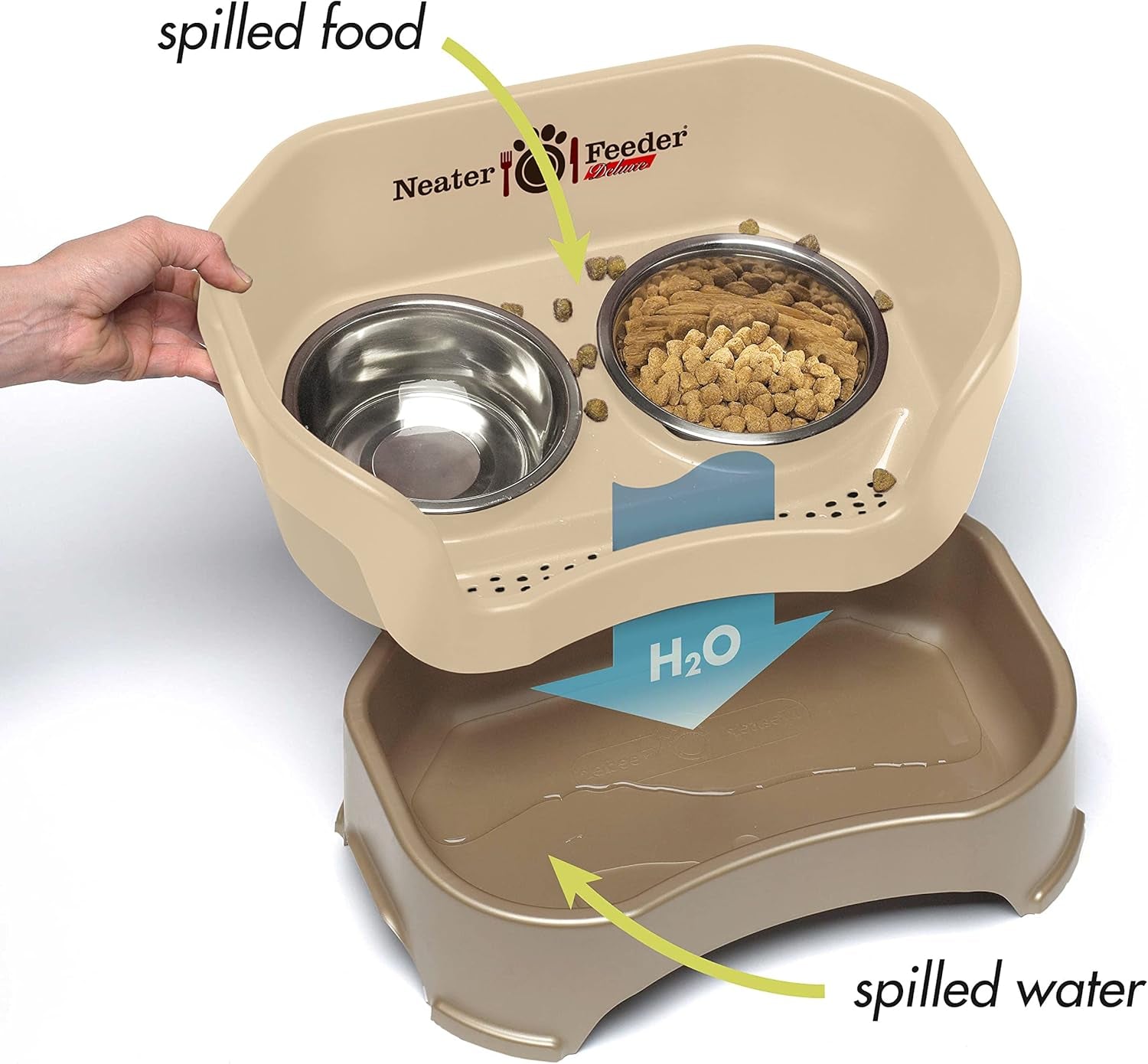 neater-feeder-deluxe-mess-proof-elevated-dog-bowls-for-small-dogs-up-to-19-lbs-2-height-adjustable-6-7-5-no-spill-raised-dog-bowl-stand-stainless-steel-food-bowl-set-made-in-usa-cappuccino