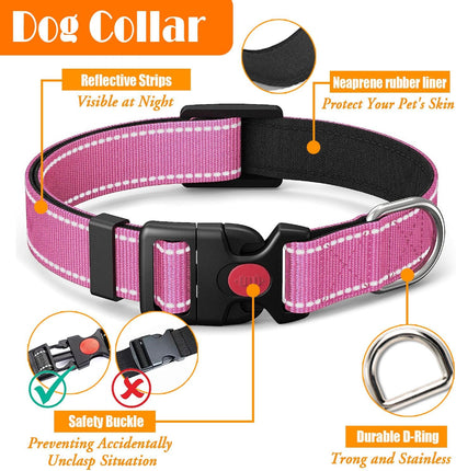 LOBEVE No Pull Dog Harness, Collar & Leash Set | Includes Dog Seat Belt, Collapsible Bowls & Poop Bag Dispenser. Ideal for Training, Walking, Hiking. Fits Small to Large Dogs(Pink-L)6
