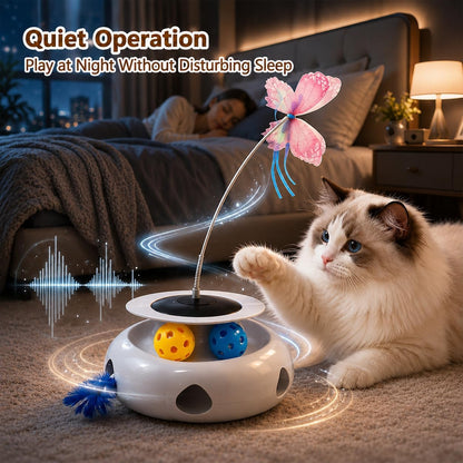 3-In-1 Interactive Cat Toy with Remote Control, Butterfly Wand & Automatic Retractable Feathers & Rolling Ball Track, Multi-Functional Cat Toy for Indoor Cats, Suitable for Bored Kitten, White7