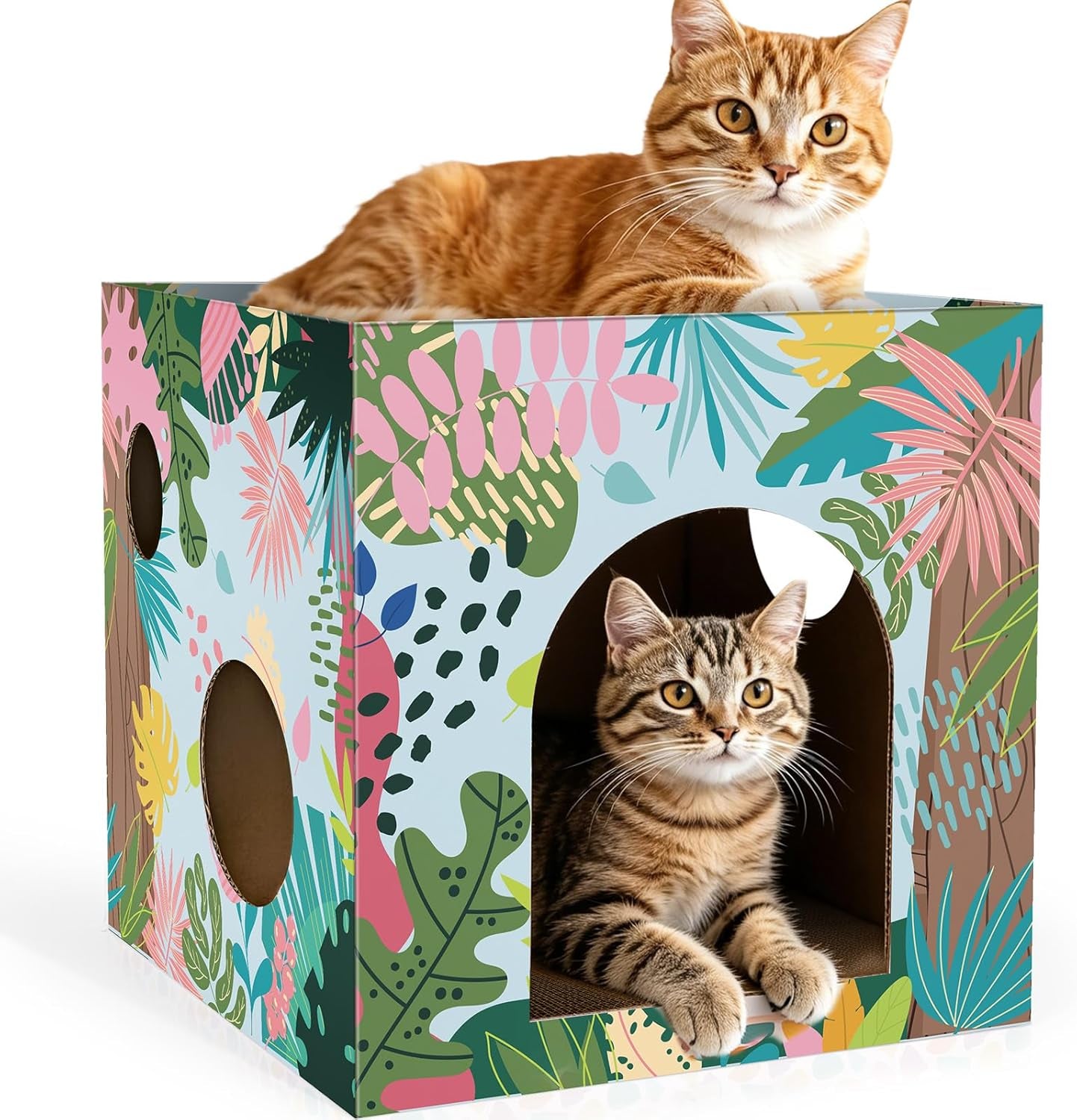 cinrobiye-cardboard-cat-house-with-scratcher-indoor-cat-condo-cat-cave-hideout-with-scratch-pad-cardboard-cat-playhouse-bed-for-cats-kittens-rabbits-small-pets-mushroom