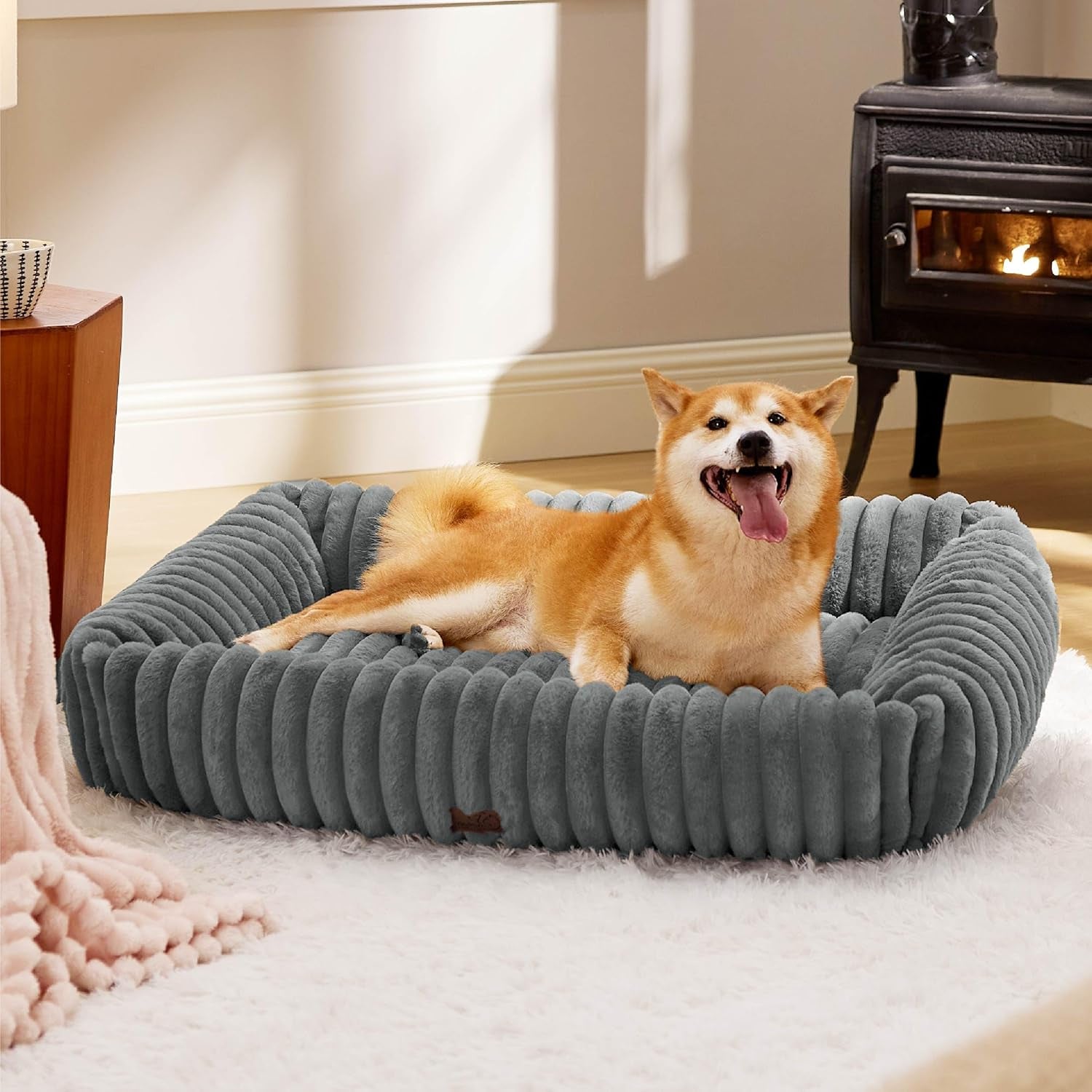 bedsure-comfyfleece™-cute-dog-bed-for-small-medium-dogs-washable-25in-cream-furry-puppy-beds-square-rectangle-orthopedic-corduroy-aesthetic-pet-beds-removable-zipper-cover-non-slip-bottom-up-to-15-lbs