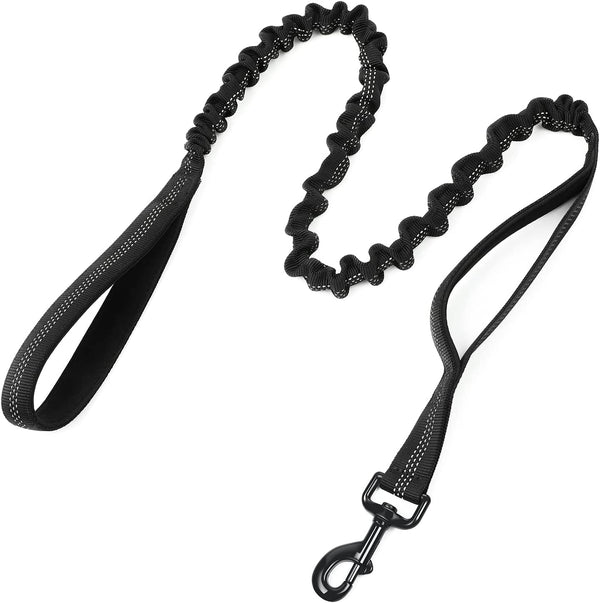 Rabbitgoo Tactical Dog Leash, Heavy Duty Training Bungee Lead | Military Leash with 2 Padded Control Handles for Medium Large Dogs, No Pull for Shock Absorption, Reflective, Black, 5.2FT12