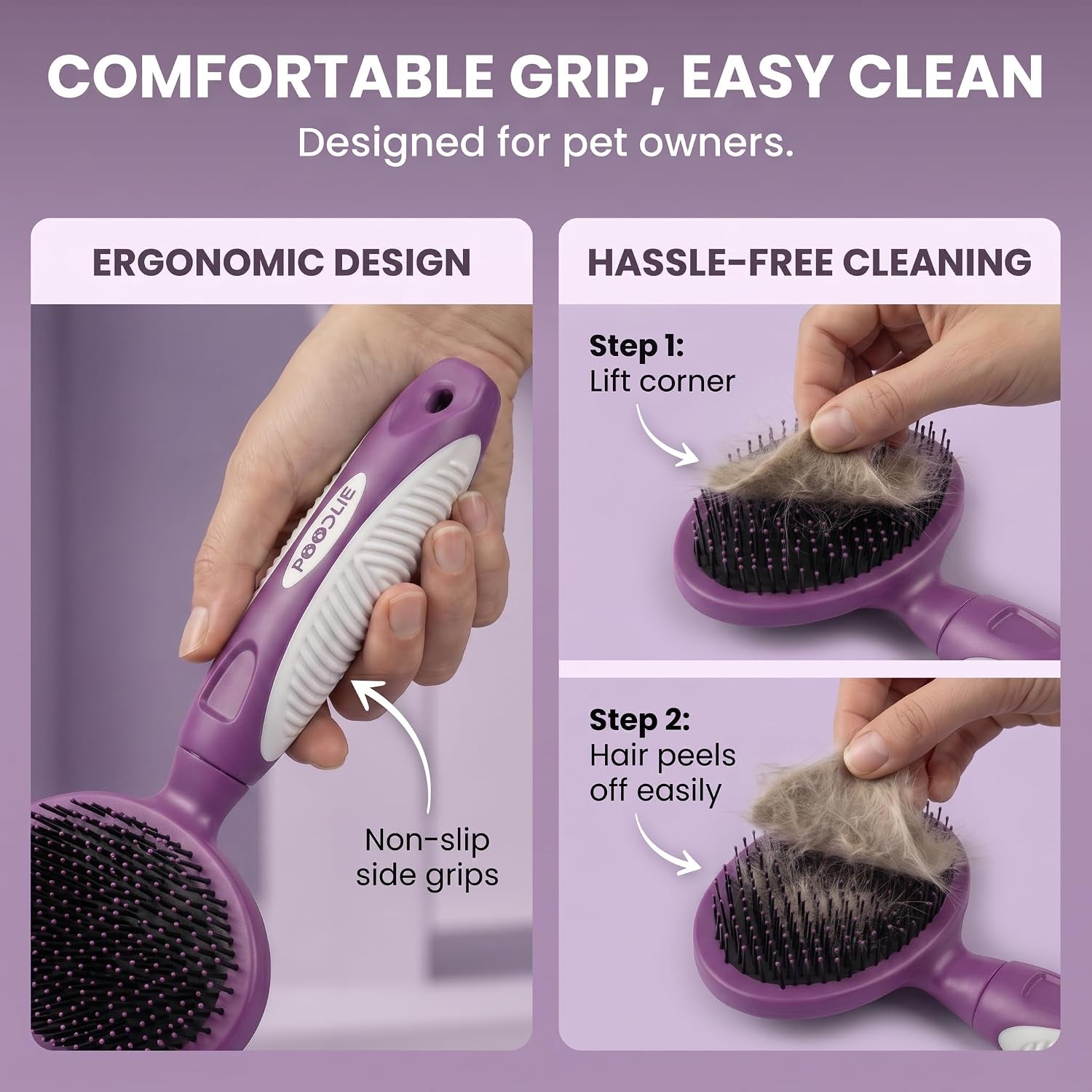 round-bristle-pet-brush-for-dogs-and-cats-soft-dog-brush-for-grooming-short-or-long-hair-gentle-tool-for-sensitive-skin-removes-dander-dirt-and-detangles-purple