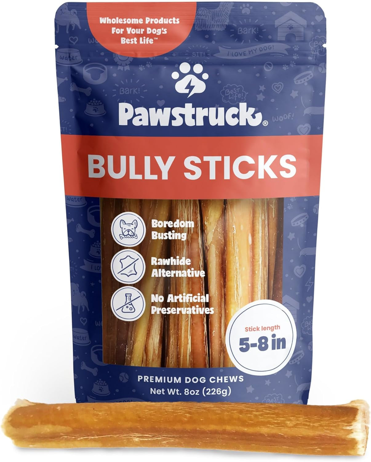pawstruck-natural-5-8-bully-sticks-for-dogs-best-long-lasting-rawhide-free-low-odor-dental-chew-treat-healthy-single-ingredient-100-real-beef-8-oz-bag-packaging-may-vary