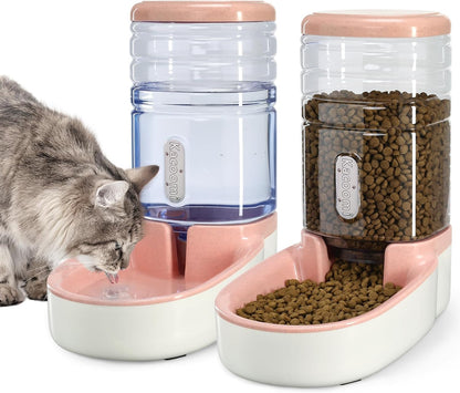 Kacoomi Automatic Dog Cat Feeder and Water Dispenser Gravity Food Feeder and Waterer Set with Pet Food Bowl for Small Medium Dog Puppy Kitten, Large Capacity 1 Gallon X 210