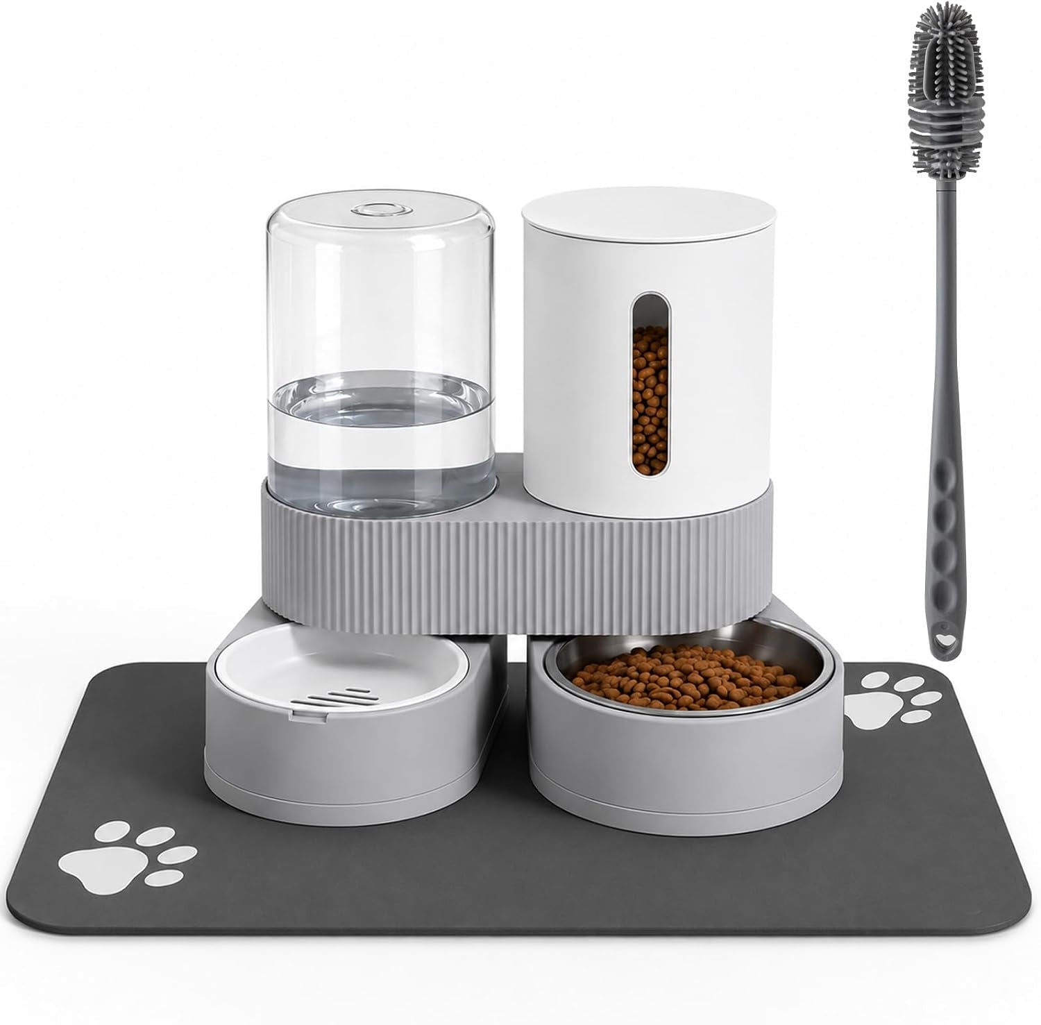 gravity-cat-feeder-2-pack-automatic-food-feeder-and-water-dispenser-set-detachable-pet-bowl-with-silicone-mat-for-cats-small-medium-dogs-large-capacitygrey