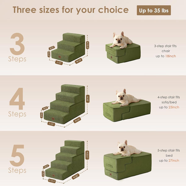 EHEYCIGA Dog Stairs for Bed 18" H, Dog 4-Steps for High Bed, Olive Green | Pet Steps for Small Dogs and Cats, Non-Slip Balanced Pet Ramp Indoor2