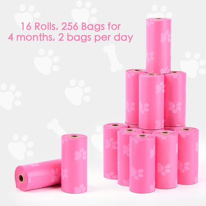 Poop Bags Rolls 256 Count - 9X13 Inches Pink Thickened Leakproof Lavender Scent Poo Bags for Dogs, Eco-Friendly Pet Waste Bags for Walking,Travel,Home.2
