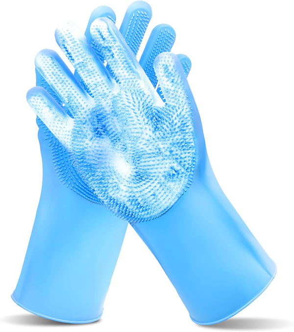 Pet Grooming Gloves—Dog Washing Gloves with High-Density Teeth | Dog Bath Scrubber with Enhanced Five Finger Design, Silicone Gloves for Dogs and Cats Bathing, Massage (Blue)1