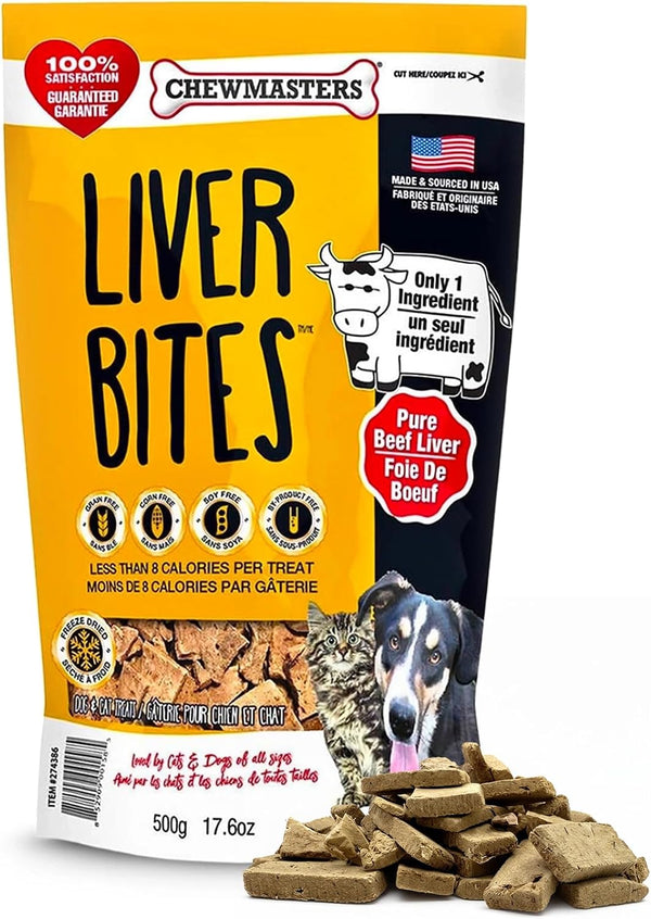 Chewmasters 100% Pure Beef Liver Bites 17.6Oz Freeze Dried Cat & Dog Treats | All Natural High Protein Training Treats, Grain Free, Healthy Real Meat Flavor for All Life Stages, No Additives, Made in USA1