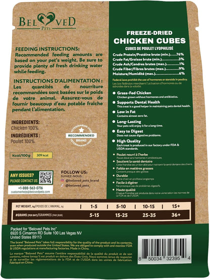 Beloved Pets Dog & Cat Treats Freeze Dried Chicken Cubes 5.3 Oz - All Natural Meat Raw Pet Food - Human Grade High-Protein Snacks & Grain-Free Jerky Chews for Cats and Small Dogs2