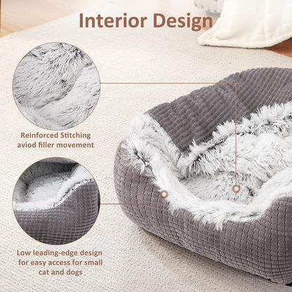 MIXJOY Dog Beds for Small Dogs, Rectangle Cave Hooded Blanket Puppy Bed, Luxury Orthopedic Cat Beds for Indoor Cats, Warmth and Machine Washable (20 Inches, Grey)3