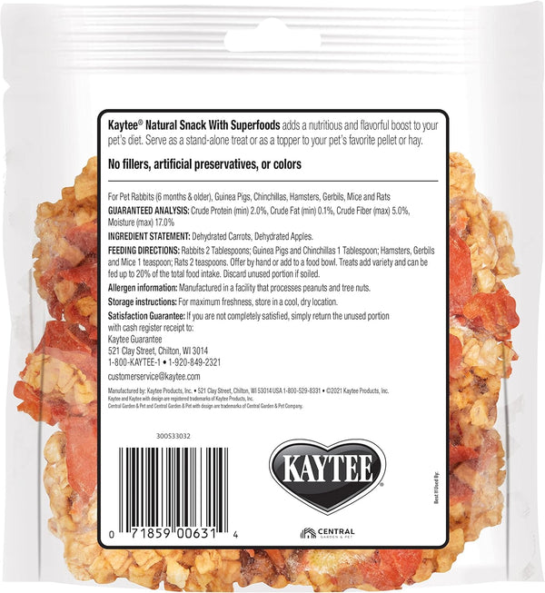 Kaytee Natural Snack with Superfoods for Pet Guinea Pigs, Rabbits, Hamsters, and Other Small Animals, Apple & Carrot, 2.5 Ounces6
