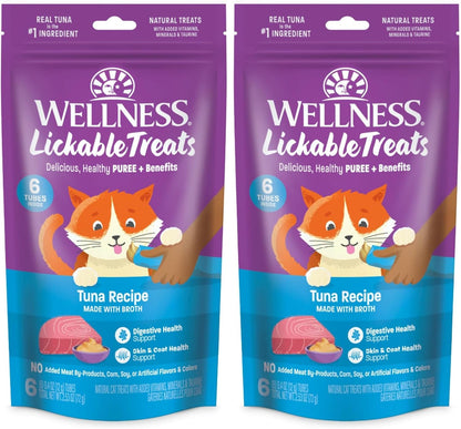 Wellness Lickable Soft Puree Cat Treats, All Lifestages, Kitten to Senior, Natural, Grain Free, Chicken Flavor, 0.4 Oz, Pack of 6 Tubes12