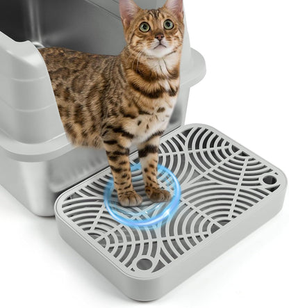 Cat Litter Box Ramp, Litter Box Step Mat with Filter Function Cat Stair for Litter Box, Easy to Clean, 11.8''X 8.2''X 2'' Cats Pedal Step Stool Ideal for Kitten & Elderly Cats (Light Grey)1