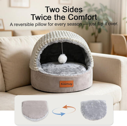 Cat Bed Cave with Pillow & Cat Toys, Cat Bed for Indoor Cats & Dog | 17.7In, up to 15 Lbs, Dual-Sided Cushion, Reversible Comfort for All Seasons, Semi-Enclosed Design, Machine Washable, Grey6