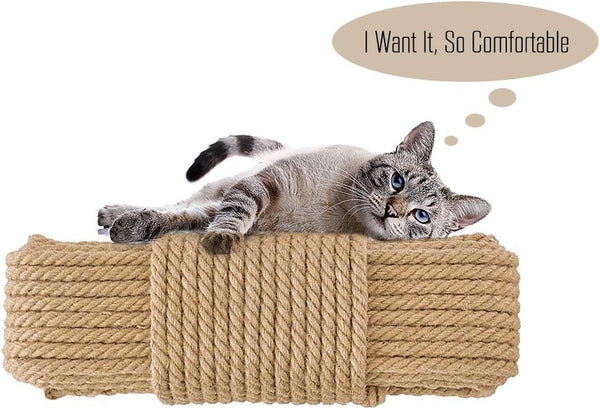 Aoneky Natural Sisal Hemp Rope for Cat Scratching Post Replacement, 1/4 Inch Refurbishment Cord to Repair Cat Tree, Tower & Protect Furniture, 66 FT1