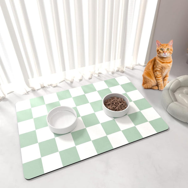 Cat Food Mat - 12"X 20" Cat Dog Mats for Food and Water Bowl, Checkered Pet Placemat Feeding Mat, Non-Slip under Pet Bowls Mats for Messy Drinkers, Pink & White7