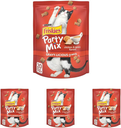 Purina Friskies Cat Treats, Party Mix Gravy-Licious Crunch Chicken and Gravy Flavors - 20 Oz. Pouch13