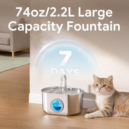 Cat Water Fountain Stainless Steel: 74Oz/2.2L Cat Fountain for Drinking | Pet Water Fountain inside - Automatic Dog Watering Dispenser Bowl - Pet Feeding & Watering Supplies5