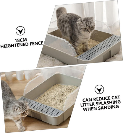 Semi-Enclosed Cat Litter Pan Toilet, Detachable Anti-Splash Durable Polymer Kitten Litter Box, Small Grey Potty for Indoor Cat Housebreaking8