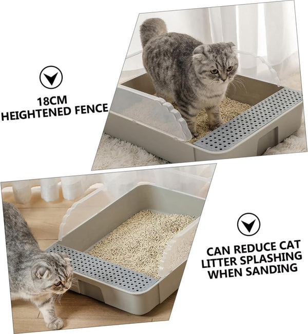 Semi-Enclosed Cat Litter Pan Toilet, Detachable Anti-Splash Durable Polymer Kitten Litter Box, Small Grey Potty for Indoor Cat Housebreaking8