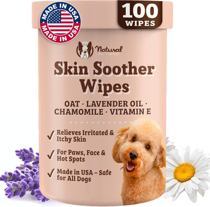 Natural Dog Company Wrinkle Wipes for Dogs, 100 Count, Hypoallergenic, Cleaning & Deodorizing, for Grooming Faces, Paws & Butts17