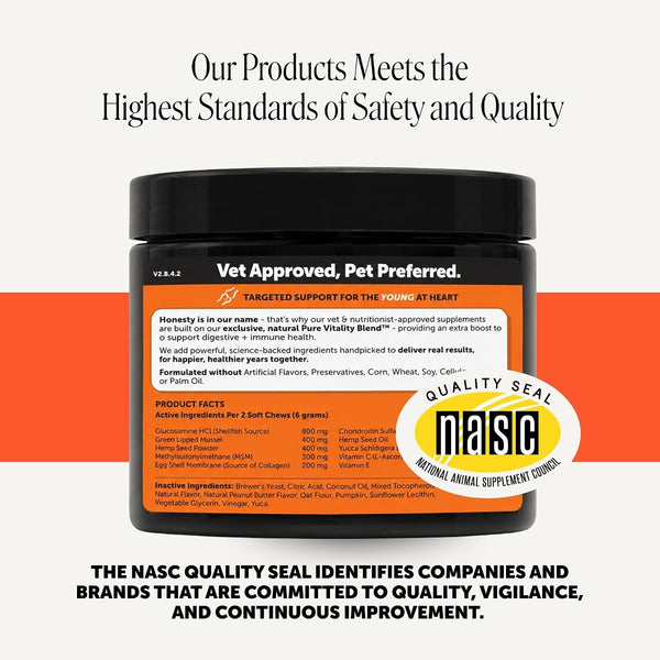Pet Honesty Vet Recommended Hip and Joint Supplement for Dogs, 90 Count | Advanced Strength Dog Joint Supplement with Glucosamine Chondroitin, Chicken, Supports Mobility, Eases Stiffness9