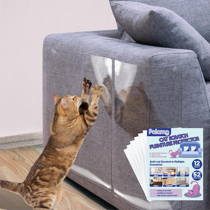 Polamg Cat Scratch Furniture Protector, 12-Pack Clear Sofa Guards | 12 Clear Sheets, 2 Sizes, 52 Twist Pins; Self-Adhesive, Cuttable. Not Recommended: Leather, Faux Leather, Velvet, Microfiber1