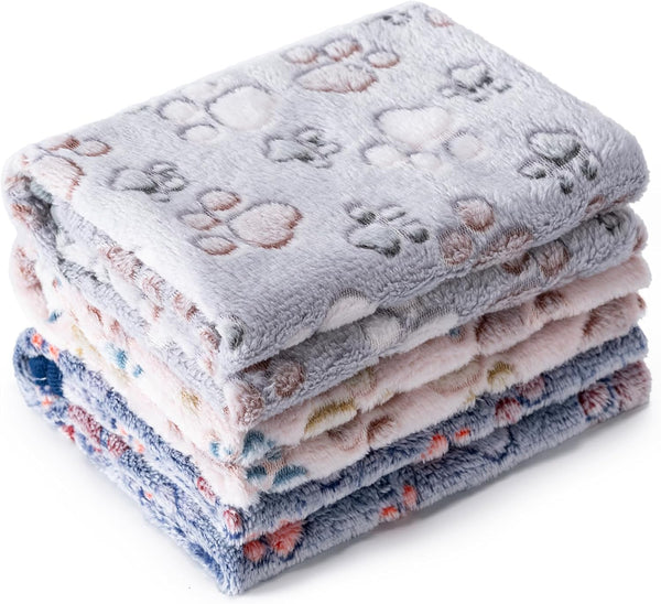 1 Pack 3 Blankets Super Soft Fluffy Premium Fleece Pet Blanket Flannel Paw Printed Throw for Dog Puppy Cat (Small 23X16'', Brown, Pink, White)15