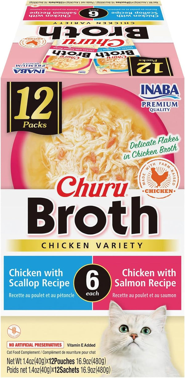 INABA Churu Broth for Cats, Side Dish Pouch, 1.4 Ounces per Pouch, 24 Pouches, Chicken & Seafood Variety9