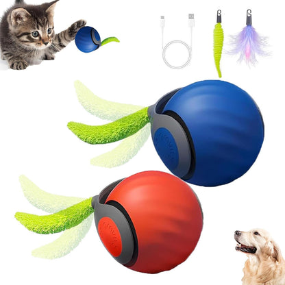2Packs Speedy 2.0 Tail Cat Toys for Bored Indoor Adult Cats,2025 New Generation Interactive Cat Toys for Indoor Cats,Automatic Moving Ball with Tail,Blue and Orange1