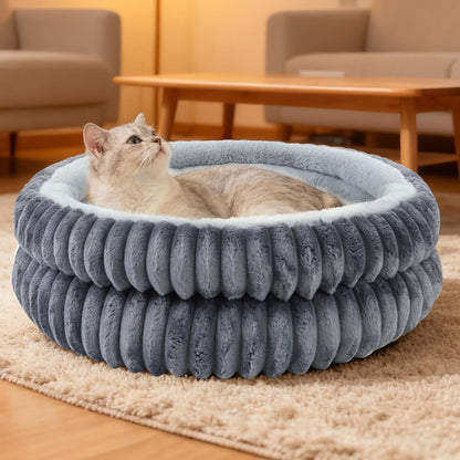 Cat Beds for Indoor Cats,Washable round Donut Dog Bed(Grey,S) | Cute Fluffy Puppy Dogs Beds for Small Dogs Cat Bed with Anti-Slip Bottom,Round Dog Cat Beds for Indoor Cats1