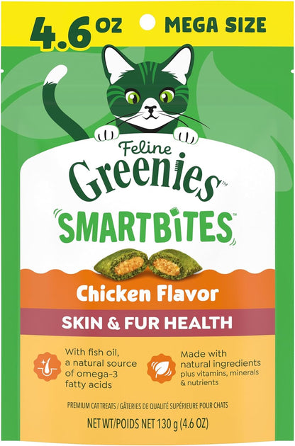 Greenies Feline Smartbites Skin & Fur Health Cat Treats, Salmon, 4.6 Oz | Fish Oil & Flaxseed, Omega-3S, No Artificial Flavors or Preservatives, under 2 Calories per Treat, Crunchy & Soft15