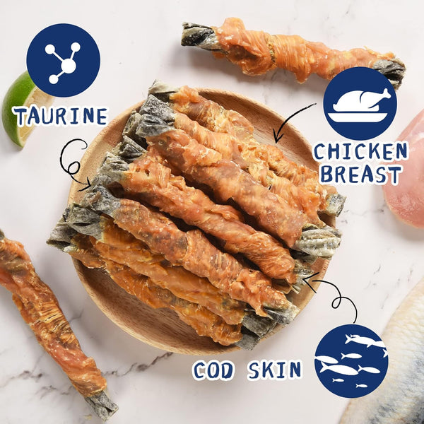 PAWUP Dog Treat Chicken Wrapped Cod Skins, Fish Chews Rolls for Medium Dogs, Healthy, Rawhide-Free, 12.5 Oz3