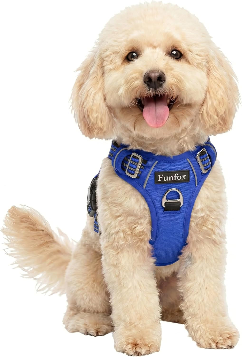 funfox-dog-harness-medium-sized-dog-vertical-handle-easy-control-no-pull-pet-vest-adjustable-with-2-leash-clips-soft-material-reflective-safe-night-walking-for-small-medium-large-breed-black-m