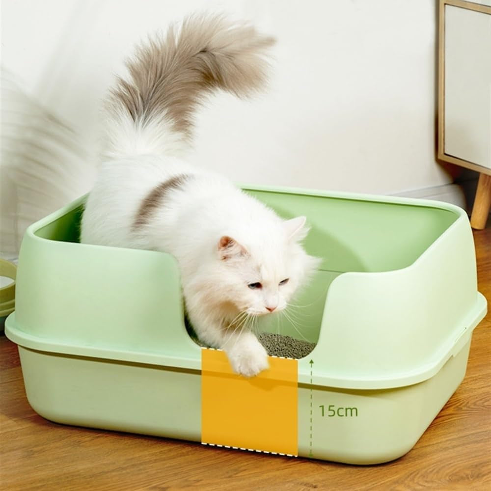 pet-supplies-high-sided-semi-enclosed-cat-litter-box-for-big-cats-rabbits-detachablegreen