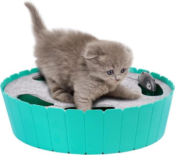 Pawaboo Interactive Cat Toy with Running Mouse, Electronic Motion Cat Toy Automatic Teaser for Indoor Cats, Pop and Play Hide Seek Cat Toys Hunting Mouse for Pet Cat Kitten Play Fun Exercise, Green13