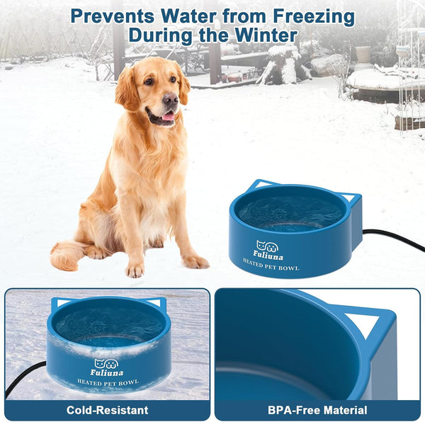 Heated Water Bowl for Outdoor Dog & Cat, Large Heated Dog Bowl Provides Drinkable Water in Winter, outside Heated Pet Bowl with 78.7In anti Chew Cord for Dogs Cat Bird Chicken Duck,108 OZ/30W6