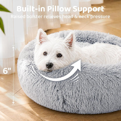 JOLLYVOGUE Small Dog Bed, Calming Soft Anti-Anxiety Donut Cat Bed, Washable round Fluffy Cushion for Small and Medium Pets (20")3