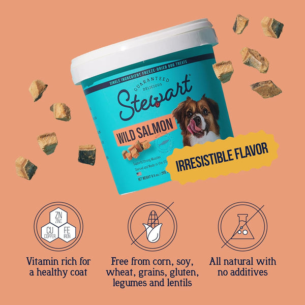 Stewart Freeze Dried Dog Treats, 100% Wild Salmon, 9.5 Oz Tub | Premium Quality Raw Protein, Single Ingredient, High Protein Training Treats & Food Topper, No Refrigeration, Cat Friendly2