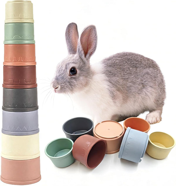 8 Pcs Stacking Cups for Small Animal Toys,Nesting Rabbit Toys of Different Sizes,Safe Plastic Colorful Nesting Toys for Bunny Guinea Pig Hiding Food and Playing1