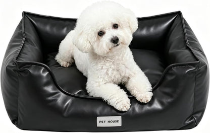 Marchul Faux Leather Dog Bed, Waterproof Cat Sofa Bed with Non-Slip Bottom | Leather Dog Bed, Washable Pet Couch for Small and Medium Dogs & Cats, 29.5 X 23.6In Black9