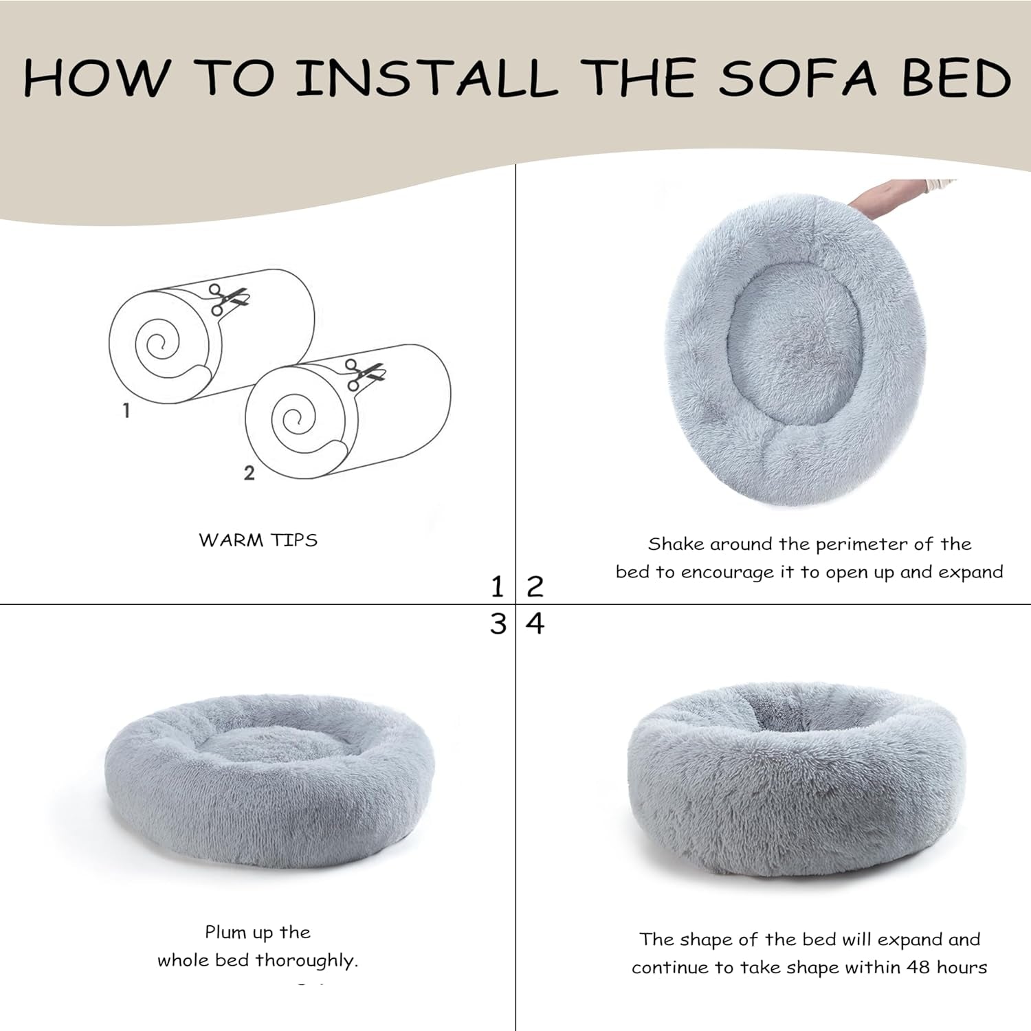 bunlitent-39-inch-calming-dog-bed-donut-dog-bed-for-large-sized-dog-grey-plush-anti-anxiety-donut-shape-warming-cozy-round-cuddler-nest-soft-cute-marshmallow-cuddler-nest-pet-bed