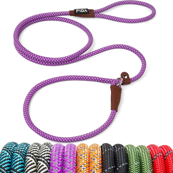 Fida Durable Slip Lead Dog Leash, 6 FT X 1/2" Heavy Duty Dog Loop Leashes, Comfortable Strong Rope Slip Leash for Large Medium Dogs, No Pull Pet Training Lead with Highly Reflective(1/2", Black)41