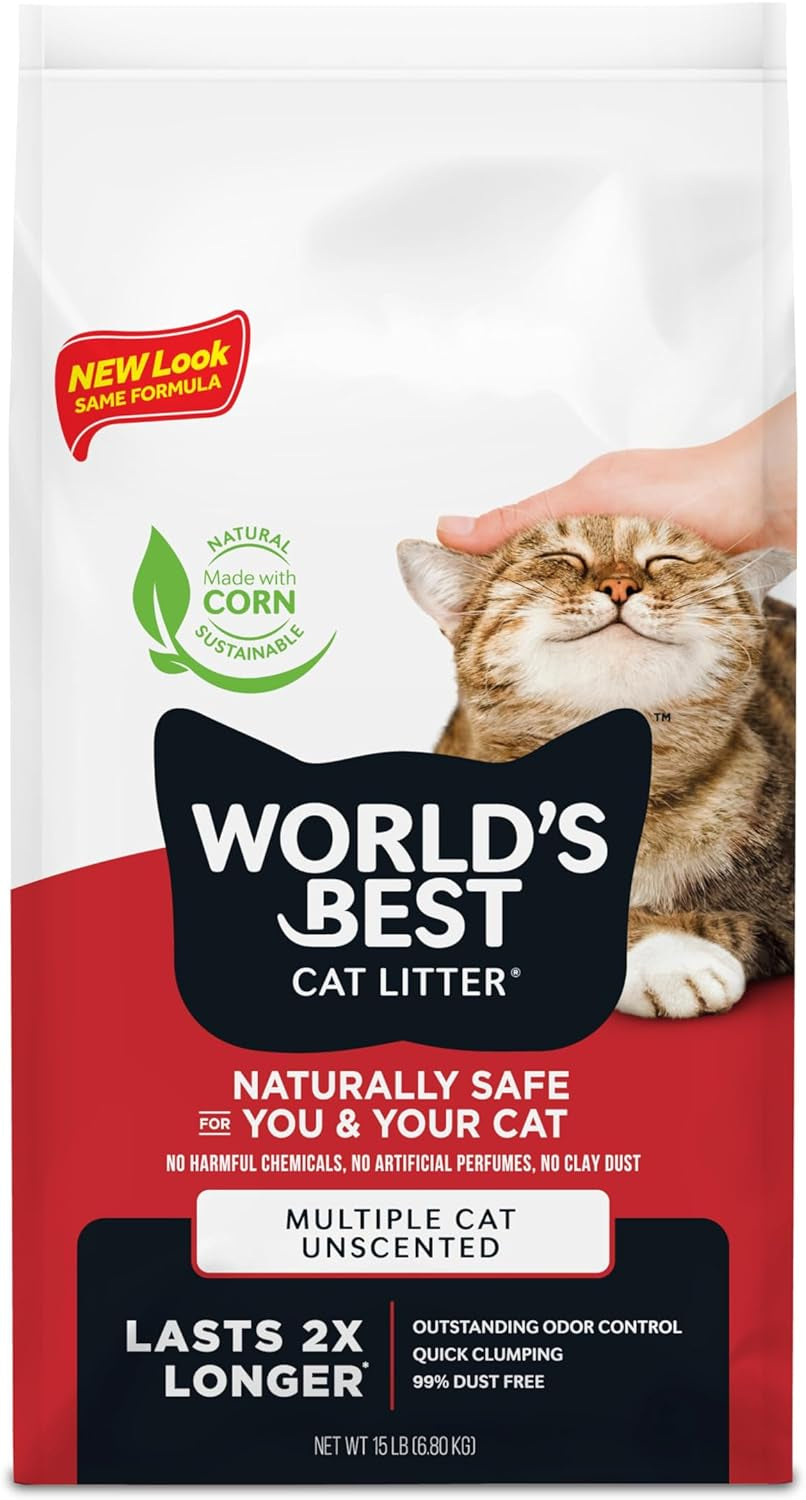 worlds-best-cat-litter-multiple-cat-unscented-odor-control-15-lb-bag-controls-tough-multi-cat-odors-and-lasts-2x-longer-natural-corn-litter-quick-clumping-flushable-99-dust-free