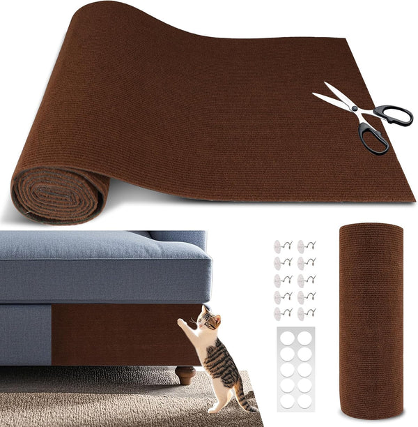 Cat Scratch Furniture Protector, 39.4"X15.8" Self Adhesive Cat Scratch Mat Pad,Cut to Fit DIY Replacement Carpet for Tree,Wall,Bed,Door, Couch Protector (Black)9